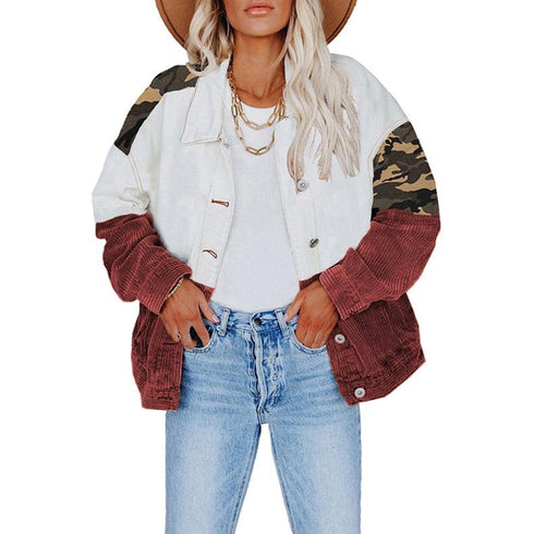 Camouflage Print Colorblock Jacket